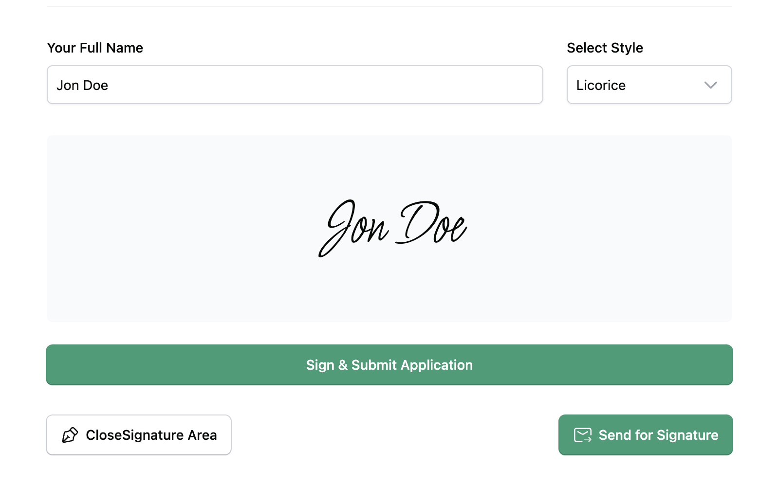 Contract e-signature step with sign and submit application